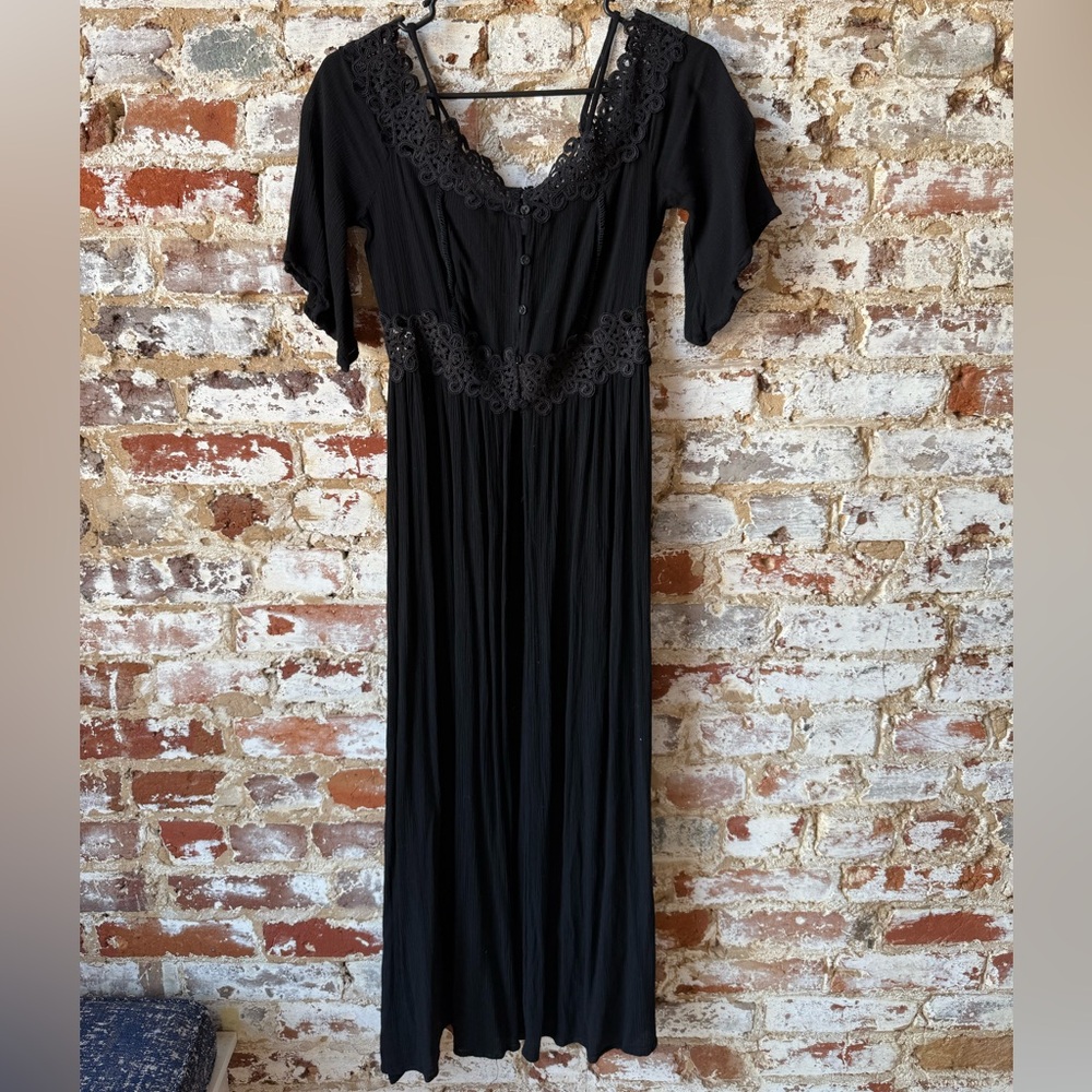 Boho Black Dress or Coverup with Lace Detail